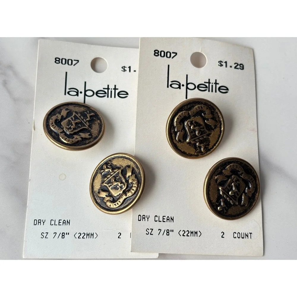 La Petite 4pc Vintage Gold Crest Buttons 7/8 inch 22mm‎ Heraldic Blazer 8007 USA
